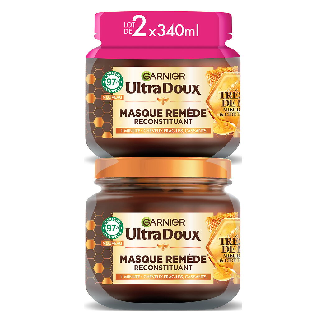 Garnier Garnier Ultra Doux - Masque remède cheveux reconstituant miel Le lot de 2 pots de 340ml - 680ml