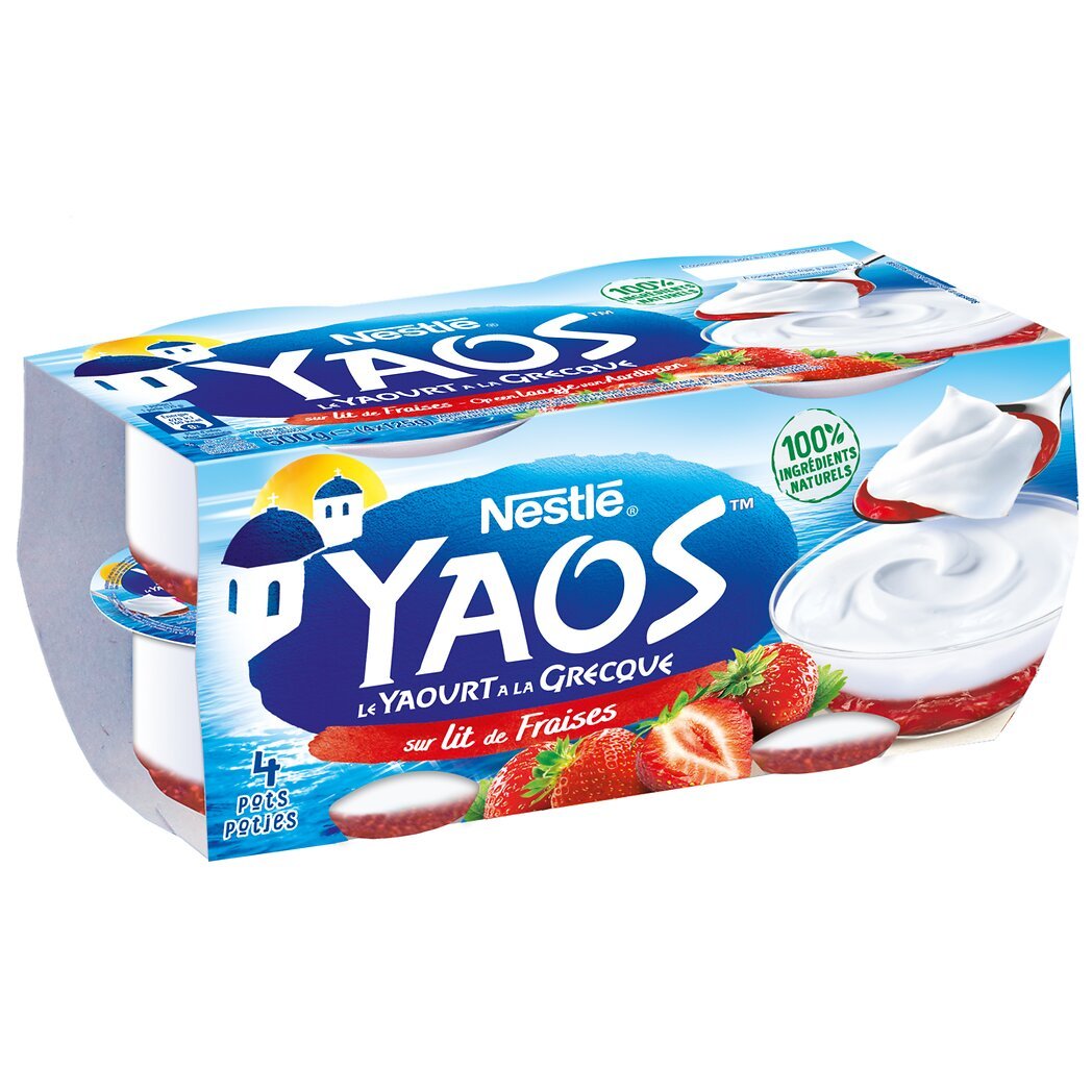 Nestlé Nestlé Yaos - Le Yaourt à la Grecque sur lit de fraises les 4 pots de 125 g