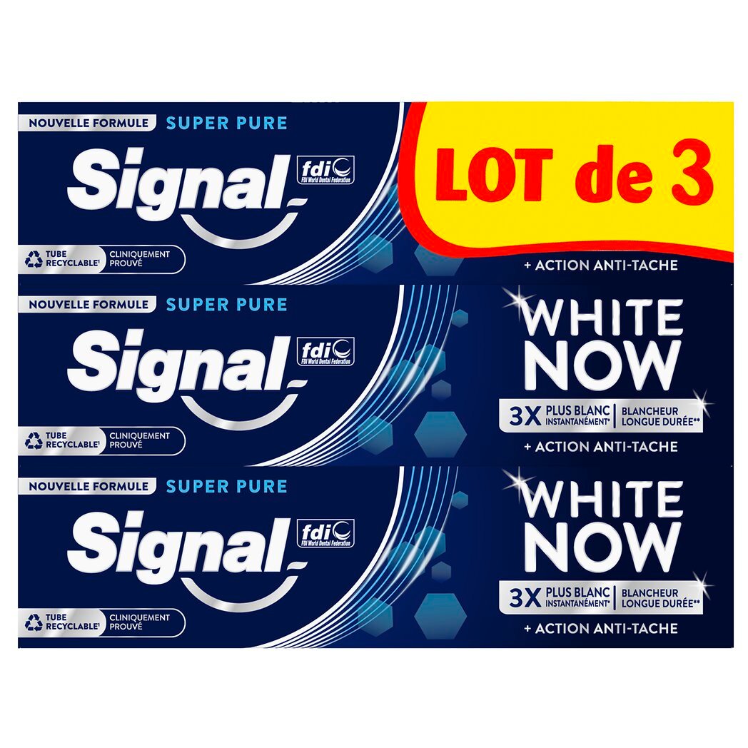 Signal White Now - Dentifrice blancheur Super pure Le lot de 3 tubes de 75ml - 225ml