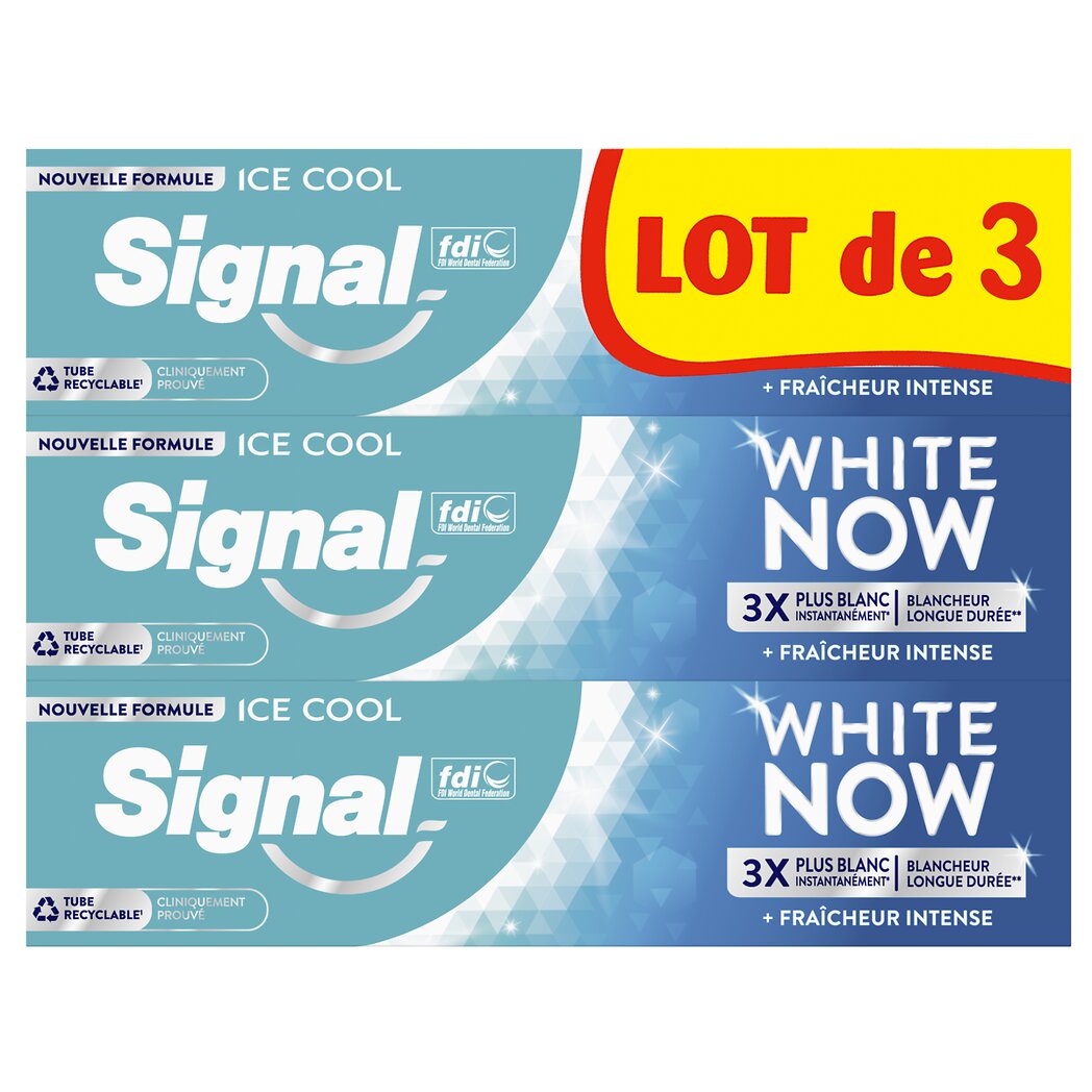 Signal White Now - Dentifrice blancheur Ice Now menthe Le lot de 3 tubes de 75ml - 225ml