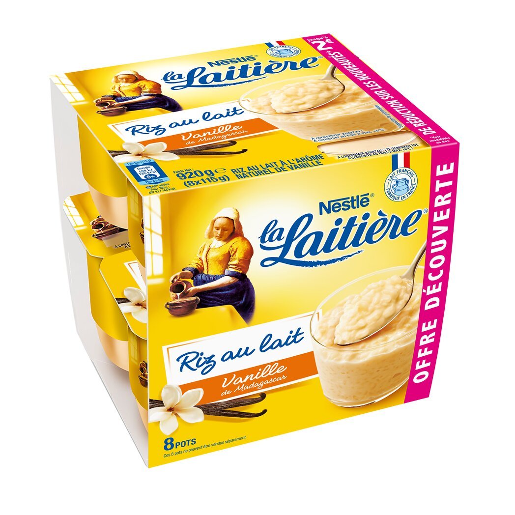 Nestlé La Laitière Riz au lait saveur vanille les 8 pots de 115 g