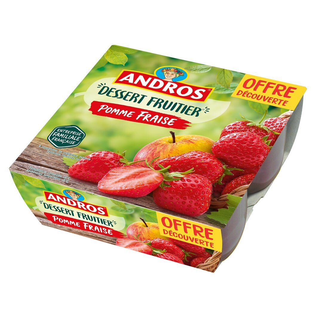 Andros Andros Dessert fruitier pomme fraise les 4 pots de 100 g - offre découverte
