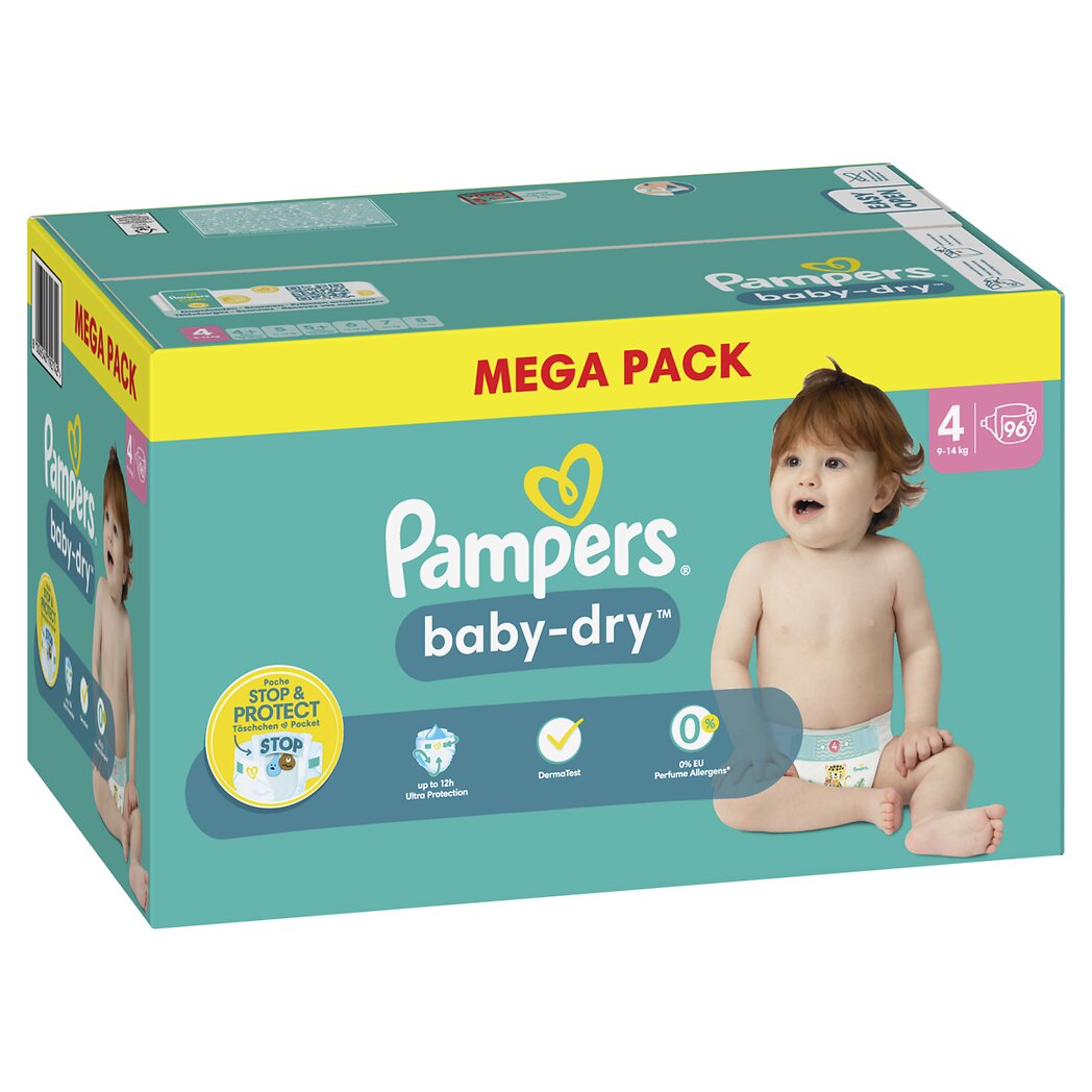 Pampers Couches baby-dry taille 4 Le paquet de 96 couches