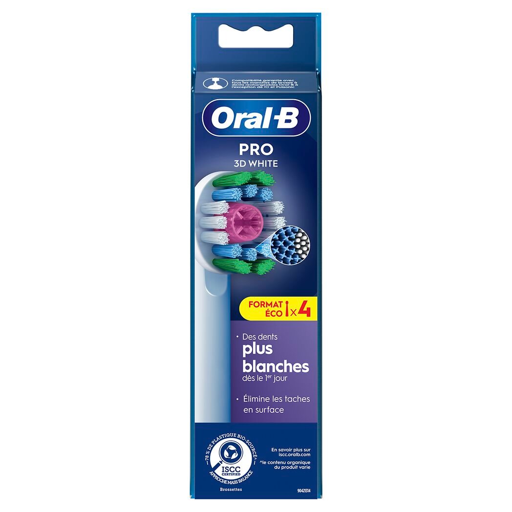 Oral B Pro 3D White - Brossettes pour brosse à dents électrique le lot de 4