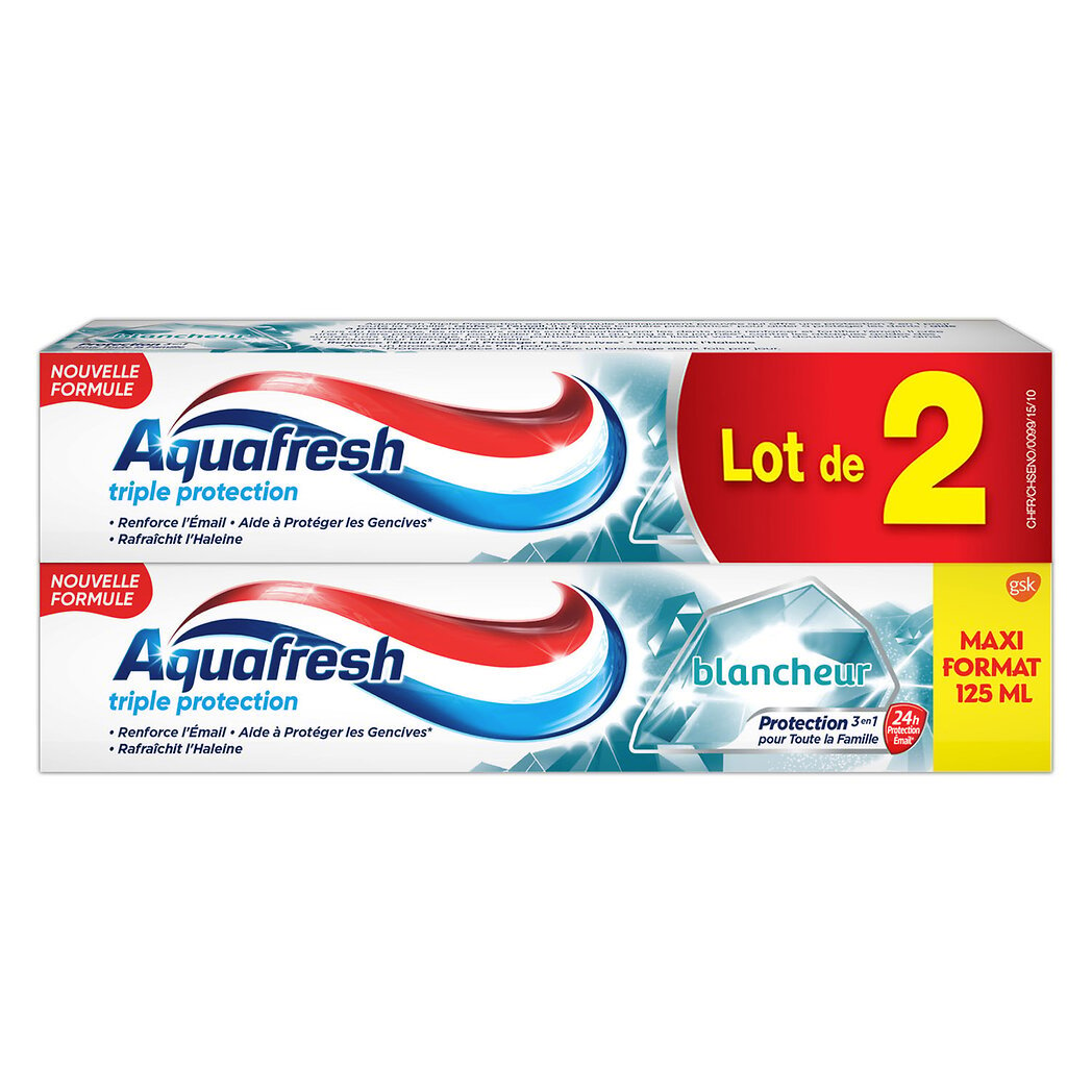 Aquafresh Dentifrice triple protection blancheur Les 2 tubes de 125ml - 250ml