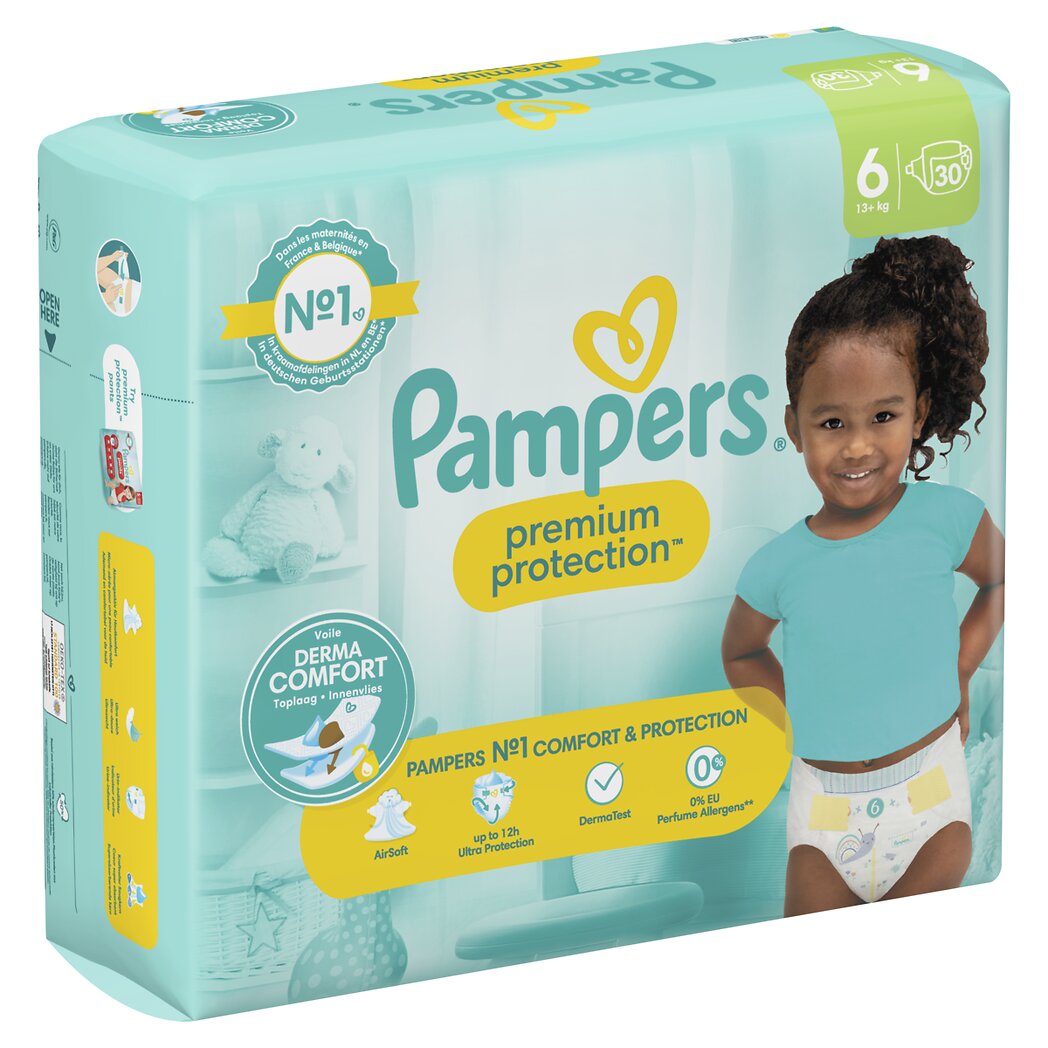 Pampers Couches premium protection taille 6 Le paquet de 30 couches
