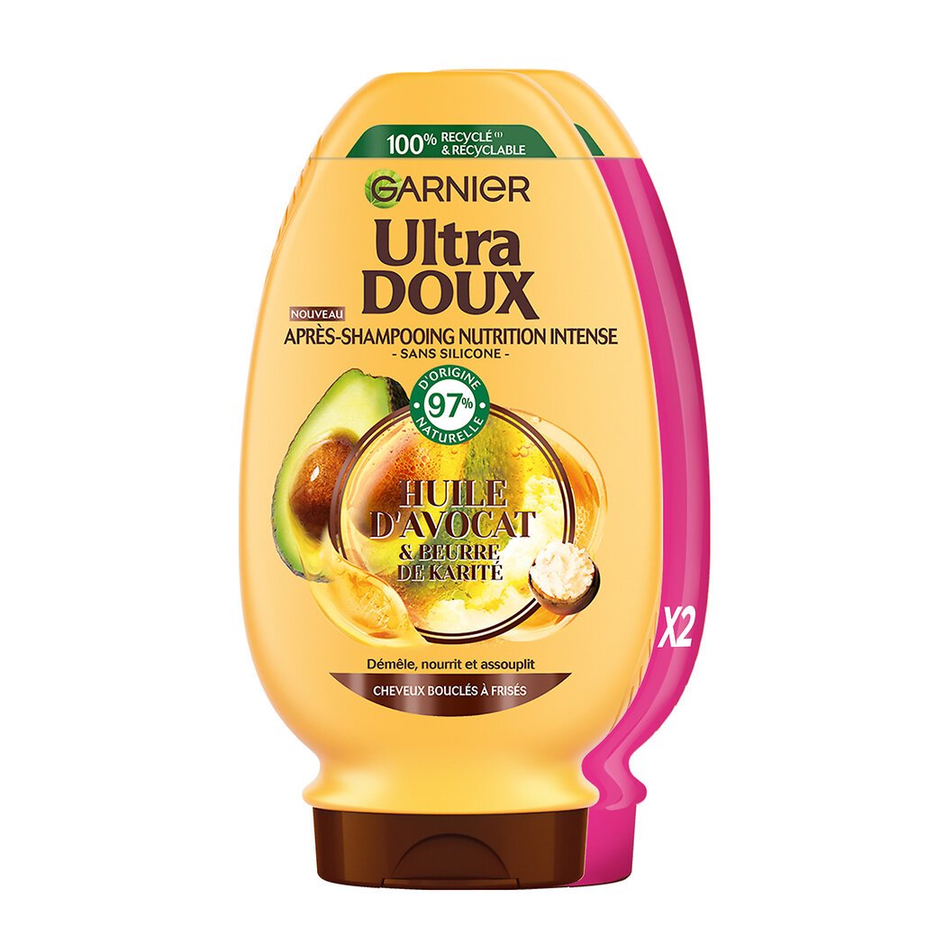 Garnier Garnier Ultra Doux - Après shampoing nutrition intense avocat karité Le lot de 2 flacons de 250ml - 500ml