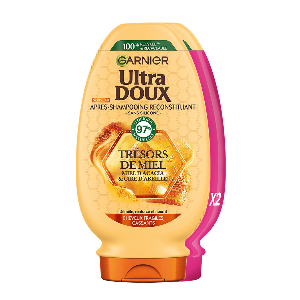 Garnier Garnier Ultra Doux - Après shampoing reconstituant trésor de miel Le lot de 2 flacons de 250ml - 500ml