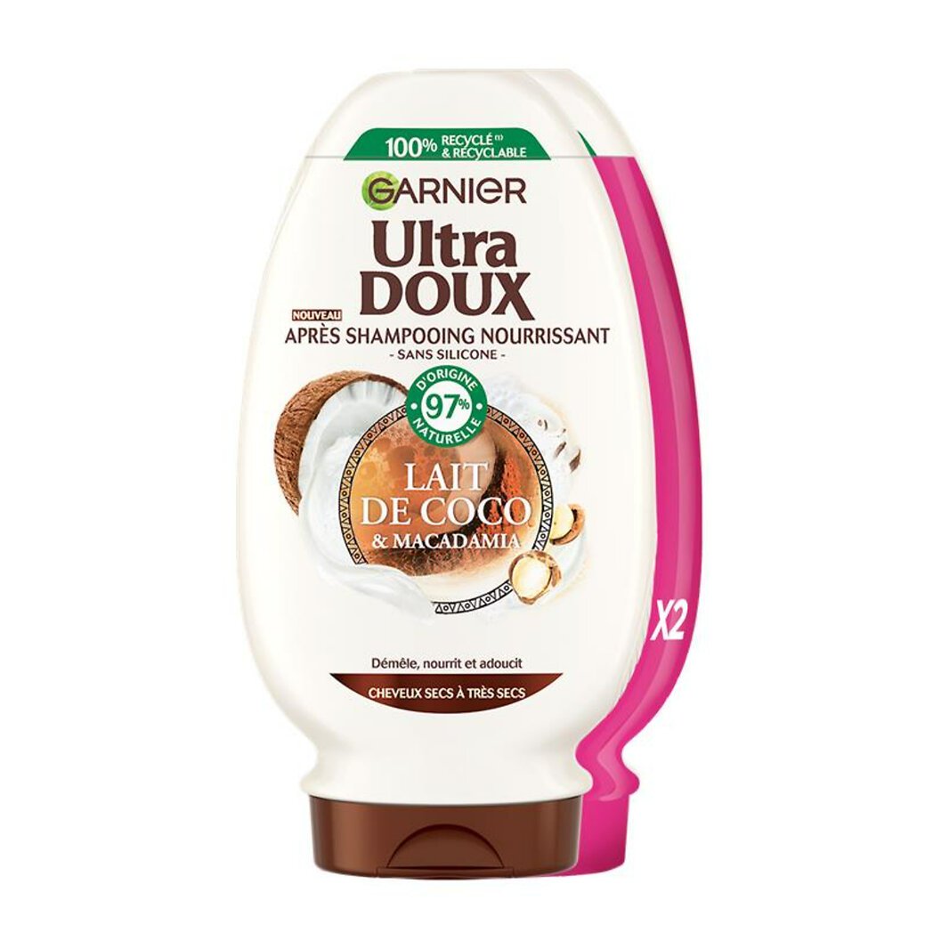 Garnier Garnier Ultra Doux - Après shampoing nourrissant lait de coco Le lot de 2 flacons de 250ml - 500ml