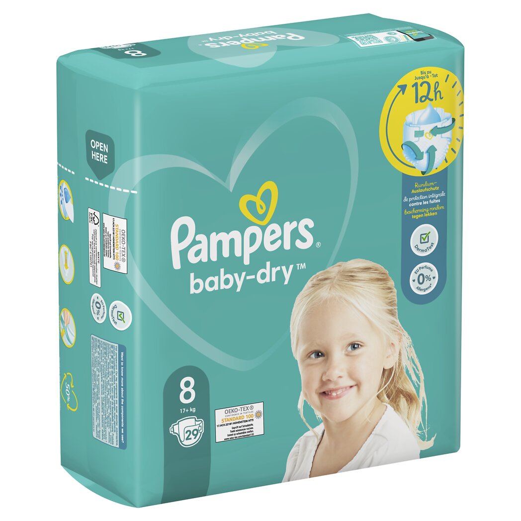 Couches baby dry taille 8 géant Pampers - Intermarché