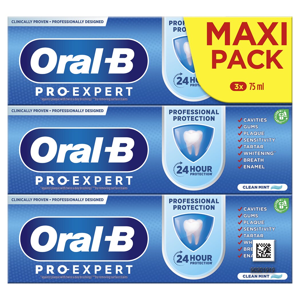 Oral B Pro Expert - Dentifrice protection professionnelle protection 24h Le lot de 3 tubes de 75ml - 225ml