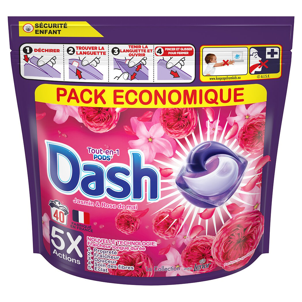 Dash Tout-en-1 Lessive Capsules, 96 Lavages (3 x 32 Pods), Peaux Sensibles,  Testé Dermatologiquement pour les Peaux Sensibles : : Epicerie