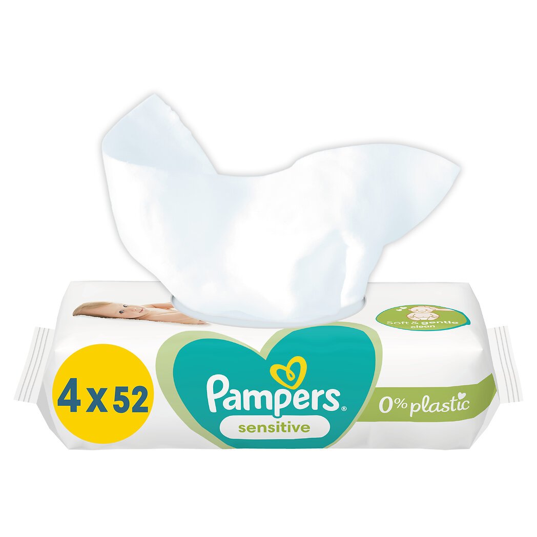 Pampers Sensitive - Lingettes bébé Le lot de 4 paquets de 52 lingettes - 208 lingettes