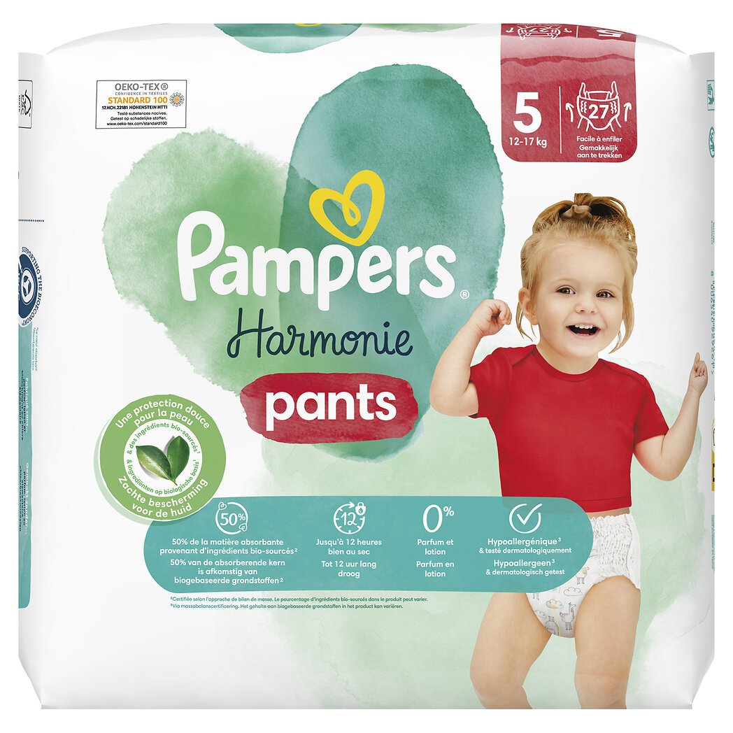 Pampers Harmonie Pants - Couches culottes taille 5, 12-17kg le paquet de 27 couches