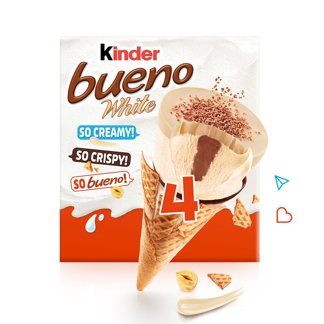 Kinder Kinder Bueno - glaces fourrées noisettes et chocolat blanc la boîte de 4 cônes - 248g