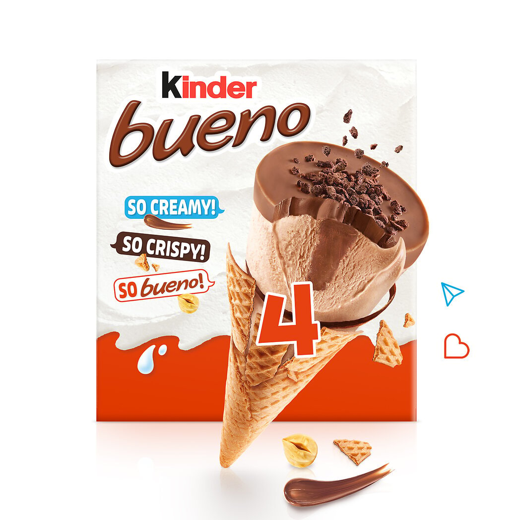 Kinder Kinder Bueno - glaces fourrées noisettes et chocolat au lait la boîte de 4 cônes - 248g