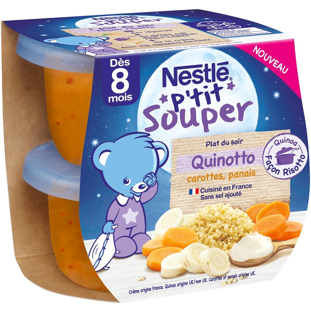 Nestlé Nestlé P'tit Souper - Quinotto carottes panais, dès 8 mois les 2 barquettes de 200g - 400g