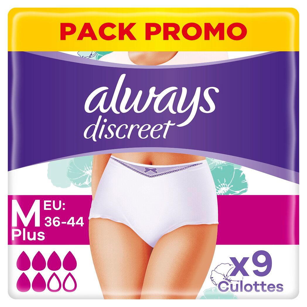 Always Discreet - Culottes pour fuites urinaires Plus Taille 36-44 protection intégrale Le paquet de 9
