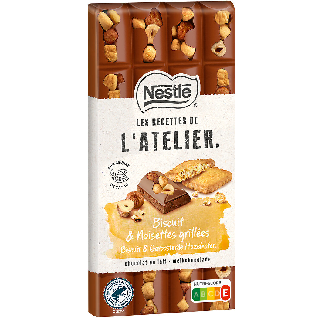 Nestlé Nestlé Les Recettes de l'Atelier - Chocolat au lait biscuit et noisettes grillées la tablette de 170g