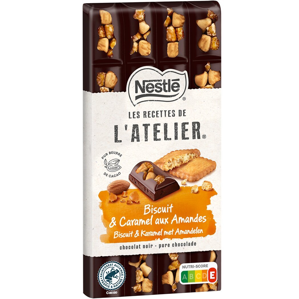 Nestlé Nestlé Les Recettes de l'Atelier - Chocolat noir biscuit et caramel aux amandes la tablette de 170g