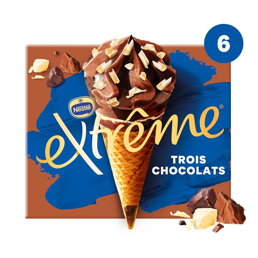 Nestlé Nestlé Extrême - Glace trois chocolats la boîte de 6 cornets - 444g