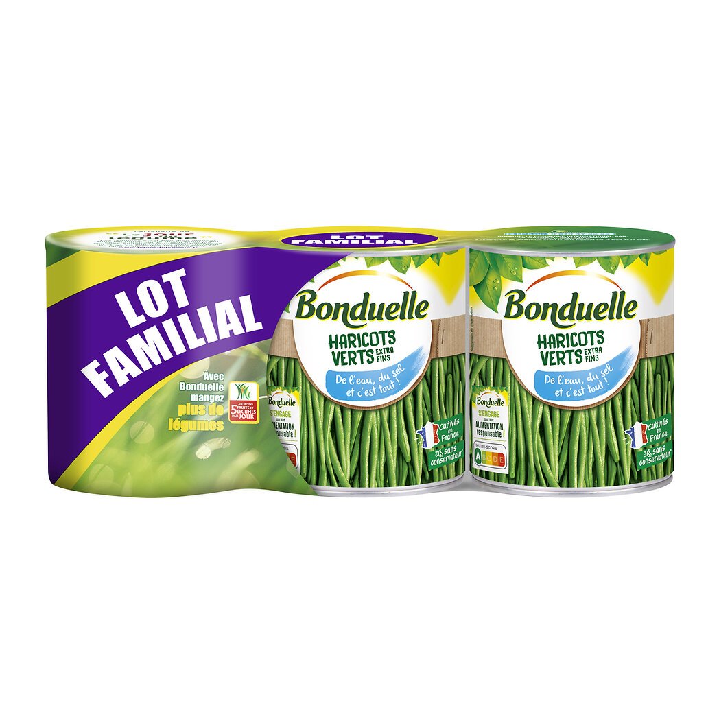 Bonduelle Haricots verts extra-fins Le lot de 3 boîtes de 440g net égoutté - 1,32kg