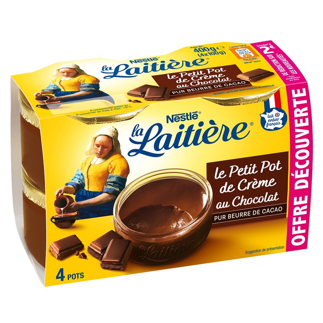 Nestlé La Laitière Petit Pot de Crème au chocolat pur beurre de cacao les 4 pots de 100 g