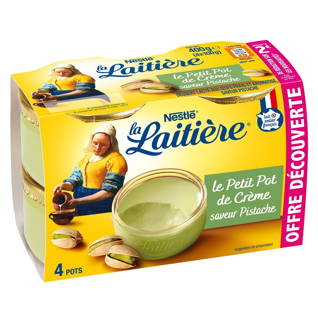 Nestlé La Laitière Petit Pot de Crème saveur pistache les 4 pots de 100 g