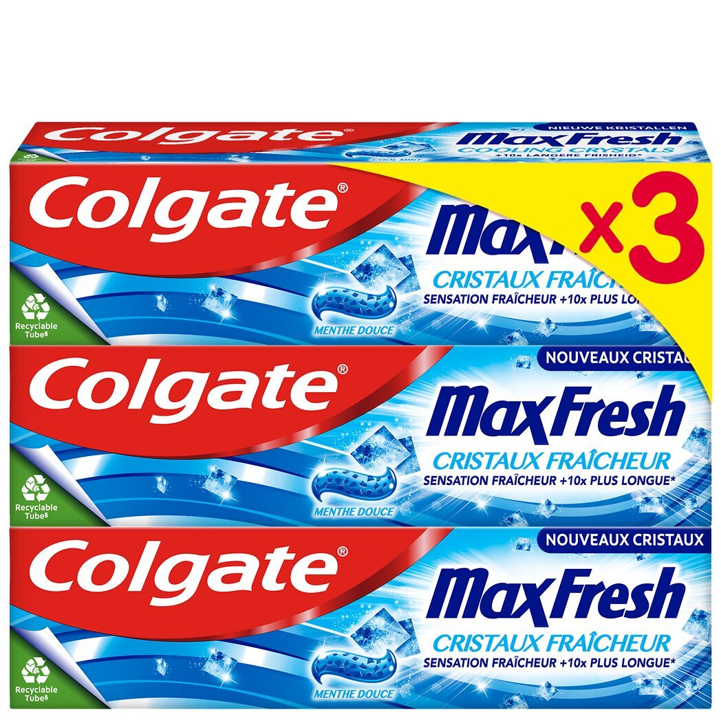 Colgate Max Fresh - Dentifrice cristaux fraicheur menthe douce Le lot de 3 tubes de 75ml - 225ml