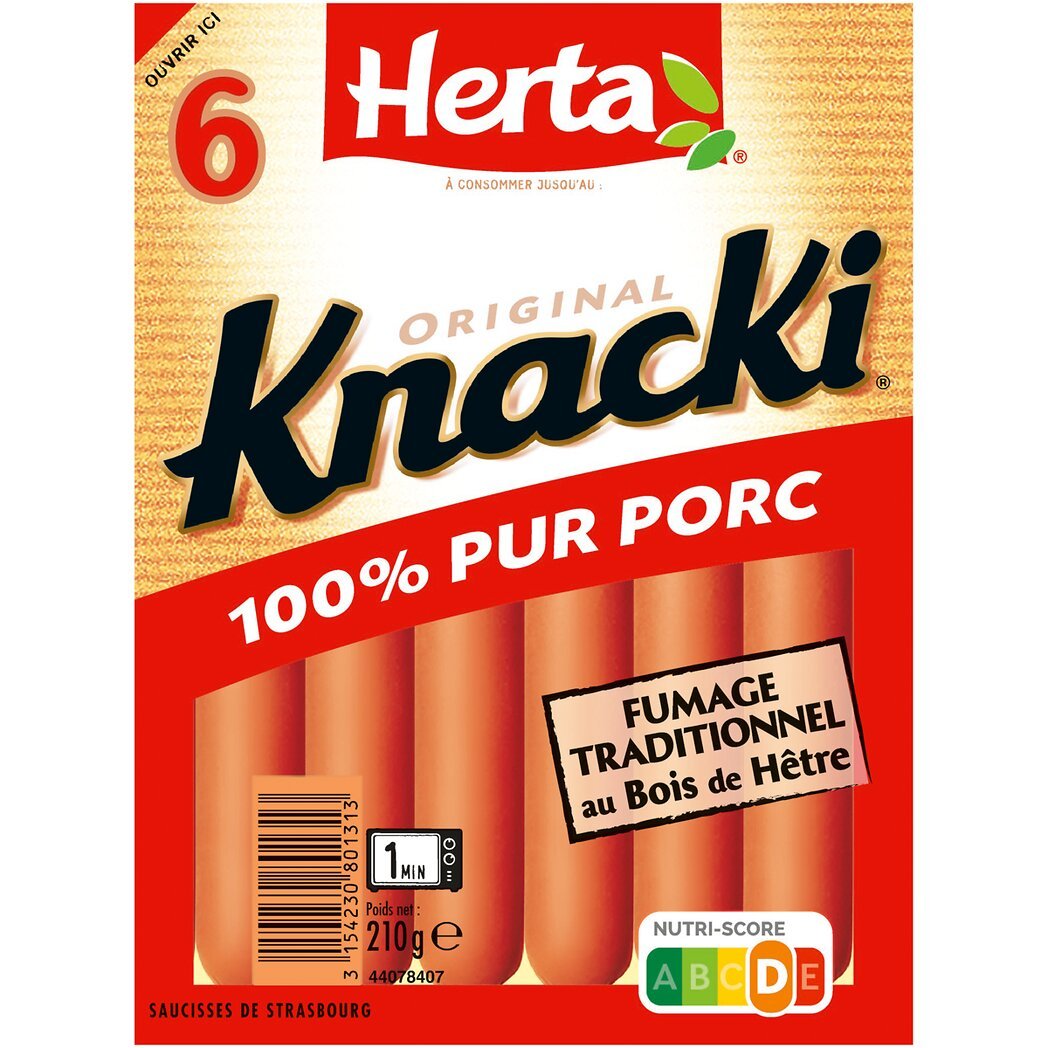 Herta Herta Knacki original saucisses 100% pur porc le sachet de 6 - 210g
