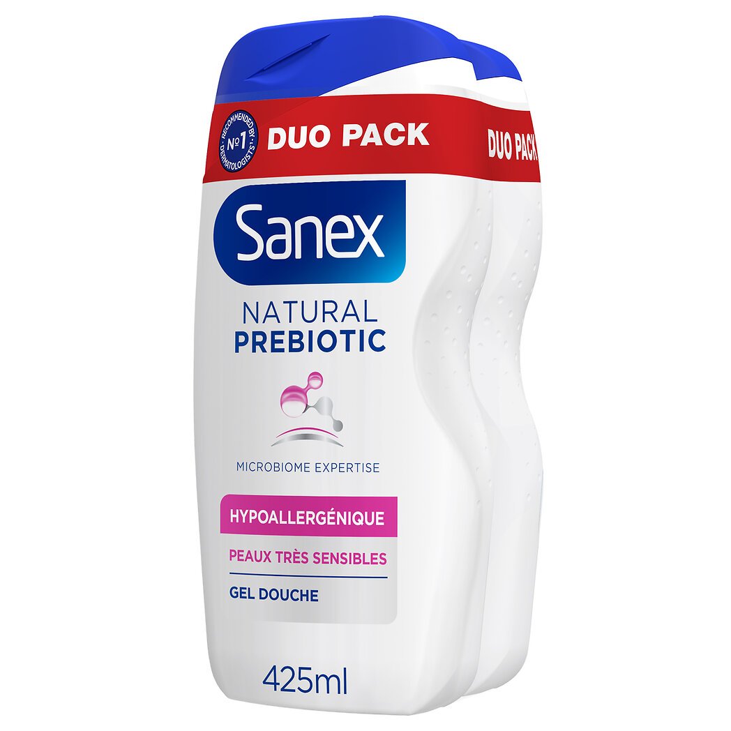 Sanex Gel douche Natural Prebiotic hypoallergénique Le lot de 2 flacons de 425ml - 850ml