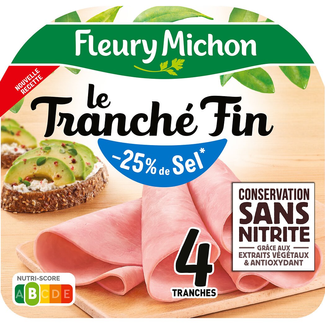 Fleury Michon Fleury Michon Le Tranché Fin - Jambon -25 % de sel la barquette de 4 tranches - 120g