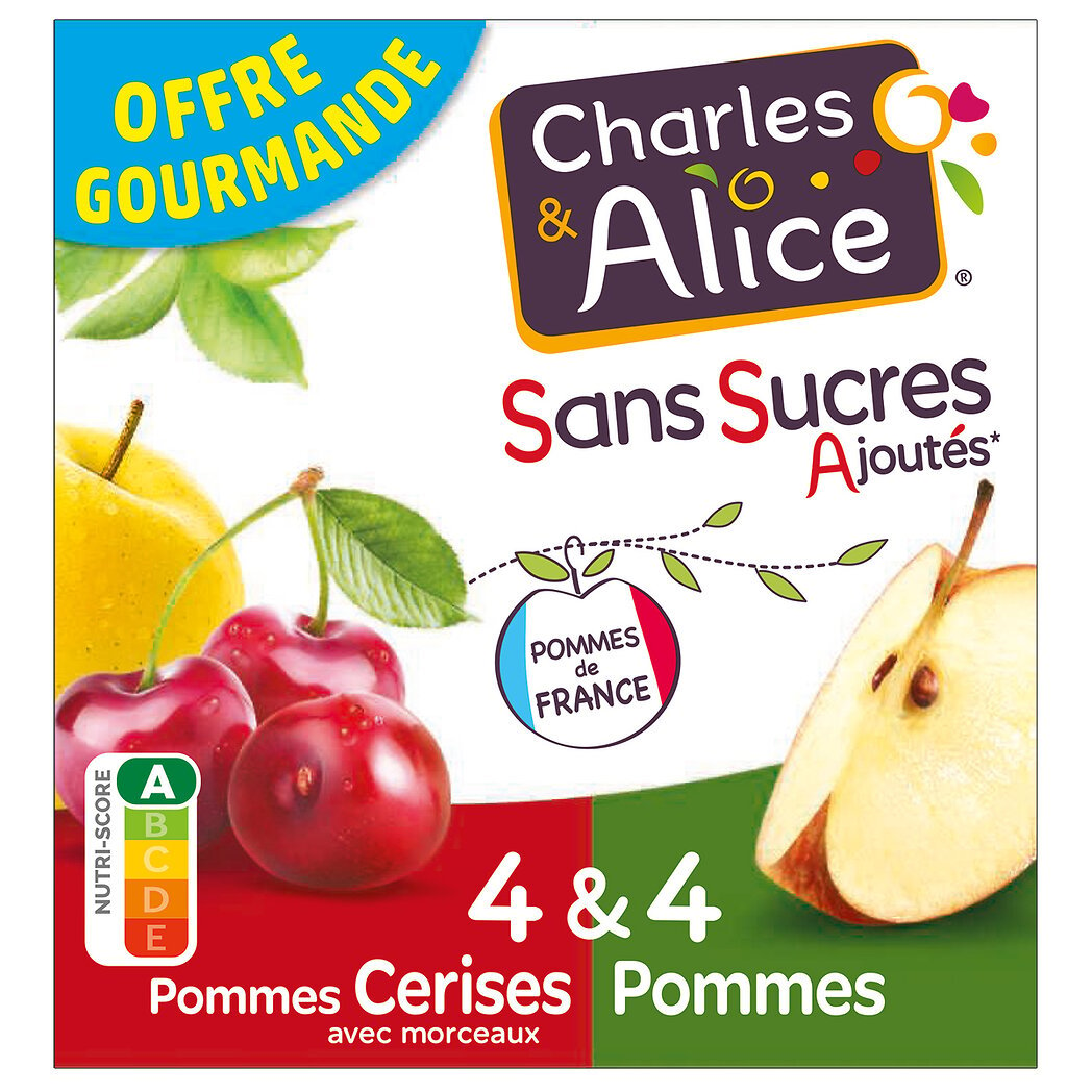 Charles & Alice Spécialité de pommes cerises et purée de pommes sans sucres ajoutés Le lot de 8 pots de 100g - 800g