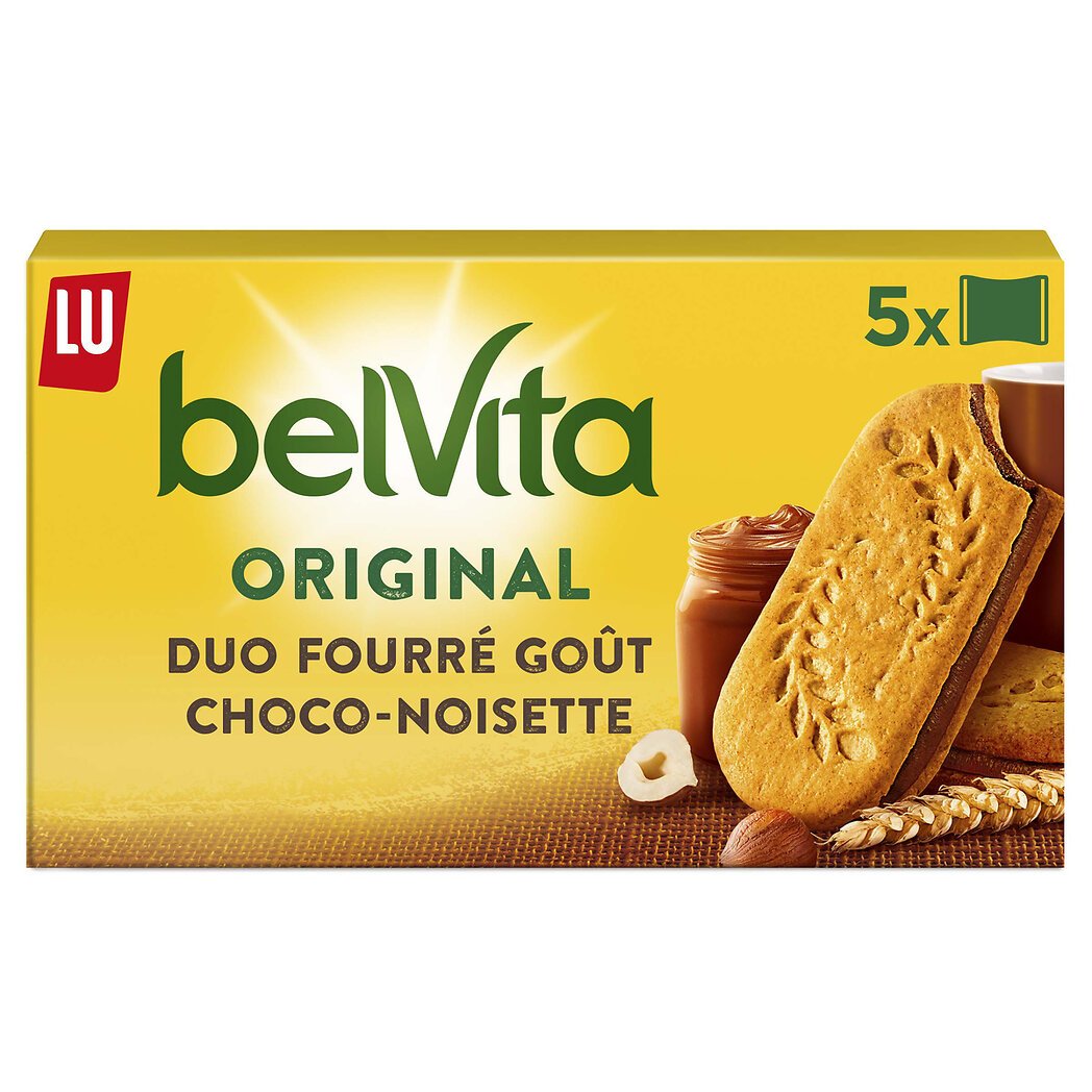 LU LU Belvita Petit Déjeuner - Biscuit Duo Fourré goût chocolat noisette & 5 céréales la boite de 10 - 253 g