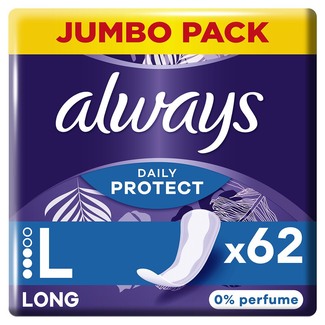 Always Protège-Slips daily protect long 0% de parfum Le paquet de 62 unités