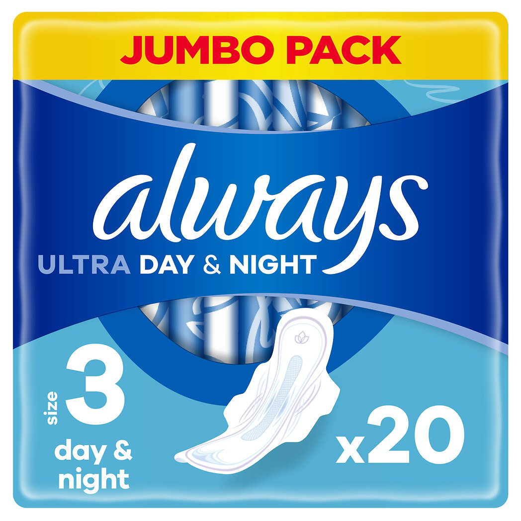 Always Ultra day & night - Serviettes jour et nuit taille 3 avec ailettes Le paquet de 20 serviettes
