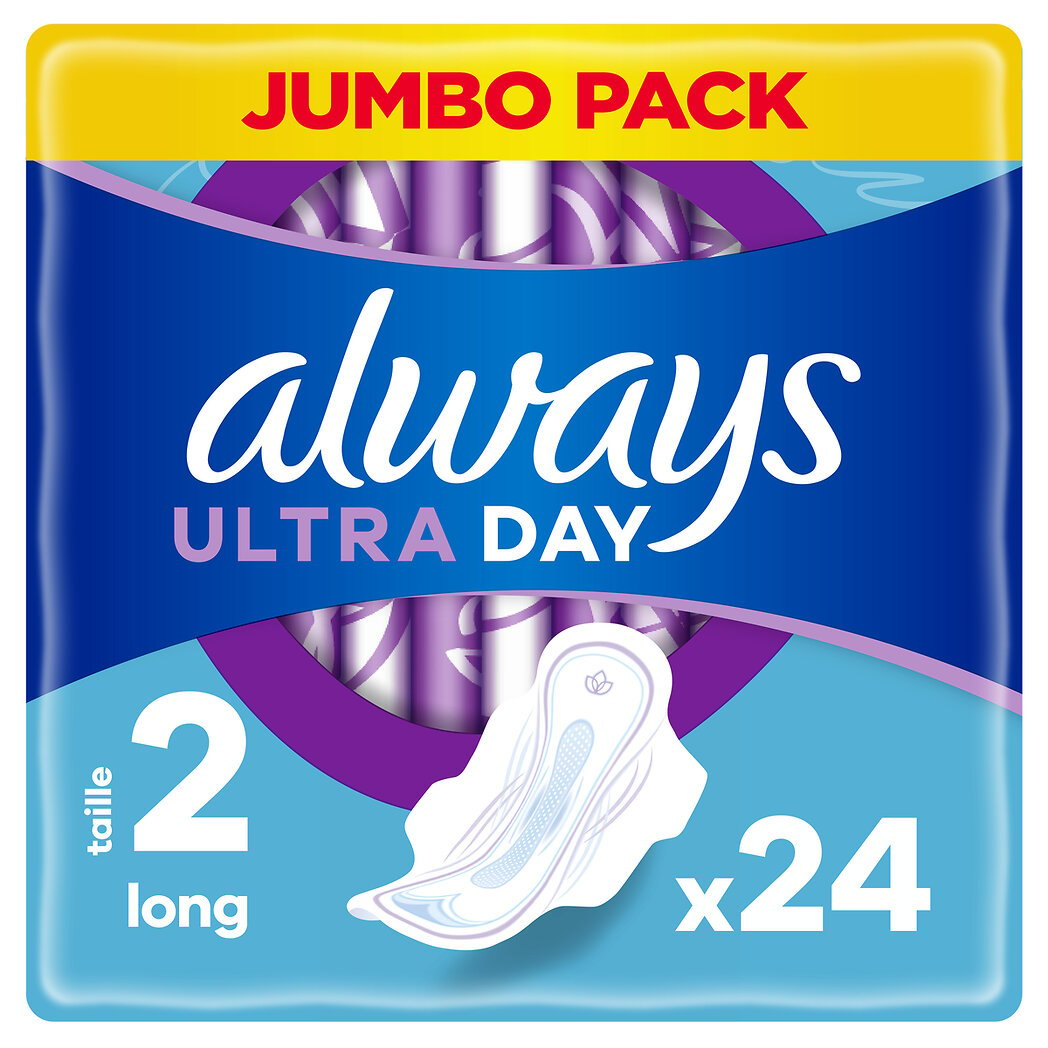 Always Ultra day - Serviettes jour long taille 2 avec Ailettes Le paquet de 24 serviettes
