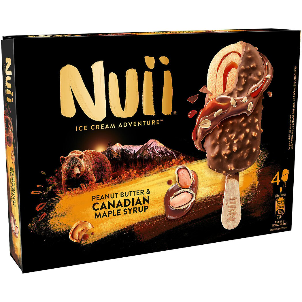 Nuii Nuii Glaces peanut butter & Canadian maple syrop la boîte de 4 bâtonnets - 272g