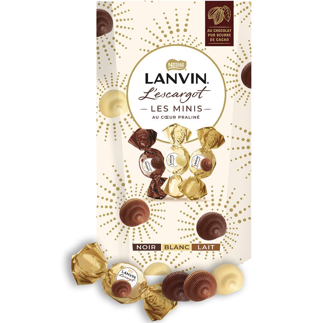 L'Escargot trio de chocolat au lait, chocolat blanc et chocolat noir fourré  au praliné mini Lanvin - Intermarché