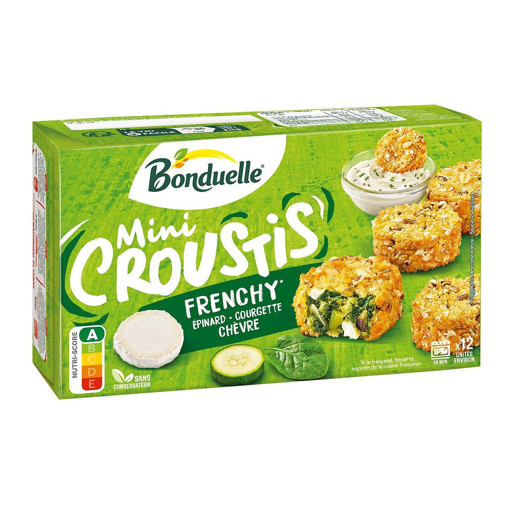 Bonduelle Mini Croustis Frenchy Epinard Courgette Chèvre sans conservateur la boite de 12 - 240g