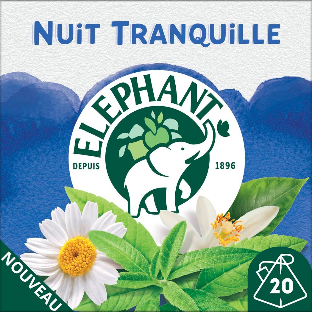 Elephant Nuit tranquille - Infusion verveine, feuilles d'oranger, camomille et tilleul La boite de 20 infusion - 30g