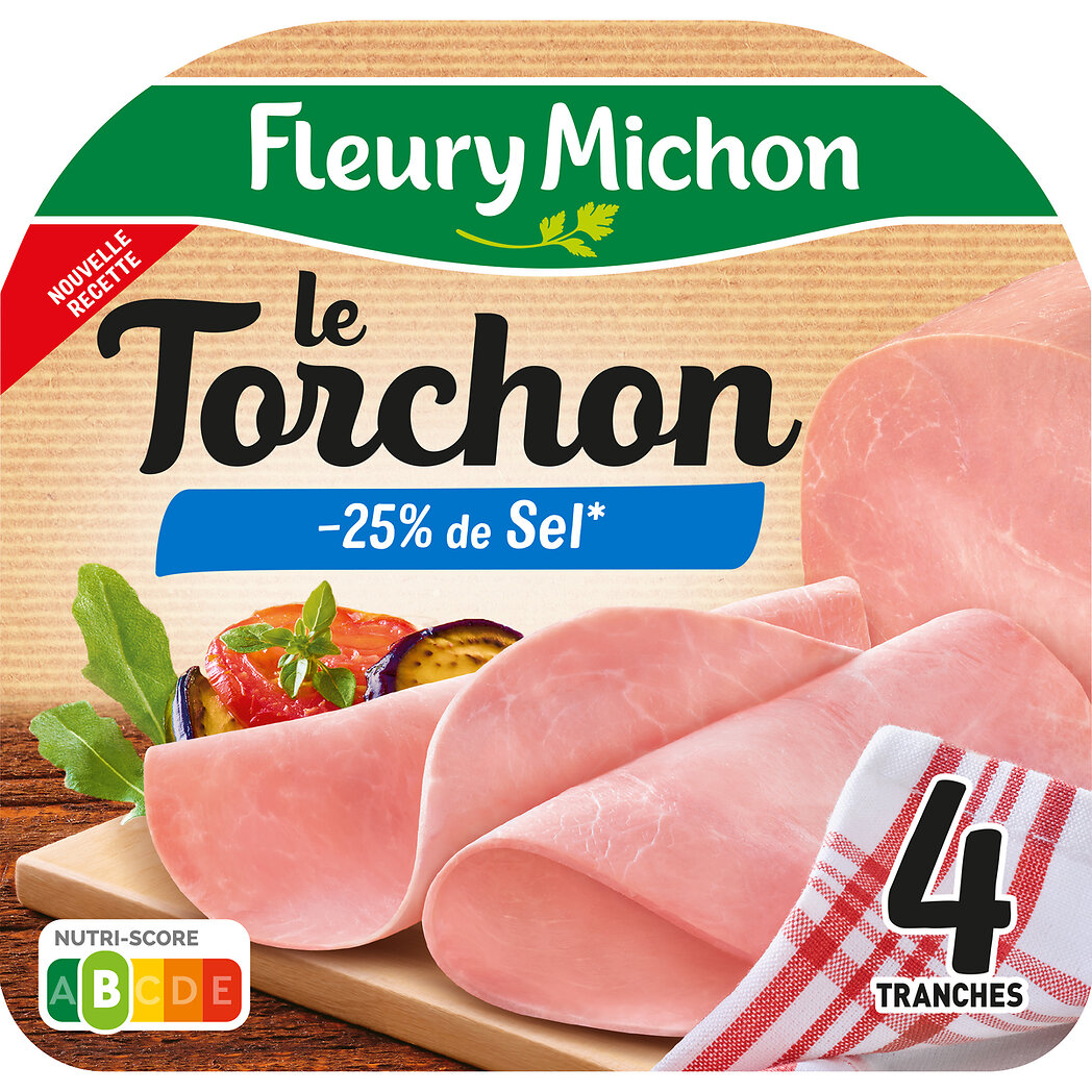 Fleury Michon Fleury Michon Le Torchon - Jambon -25 % de sel la barquette de 4 tranches - 120g