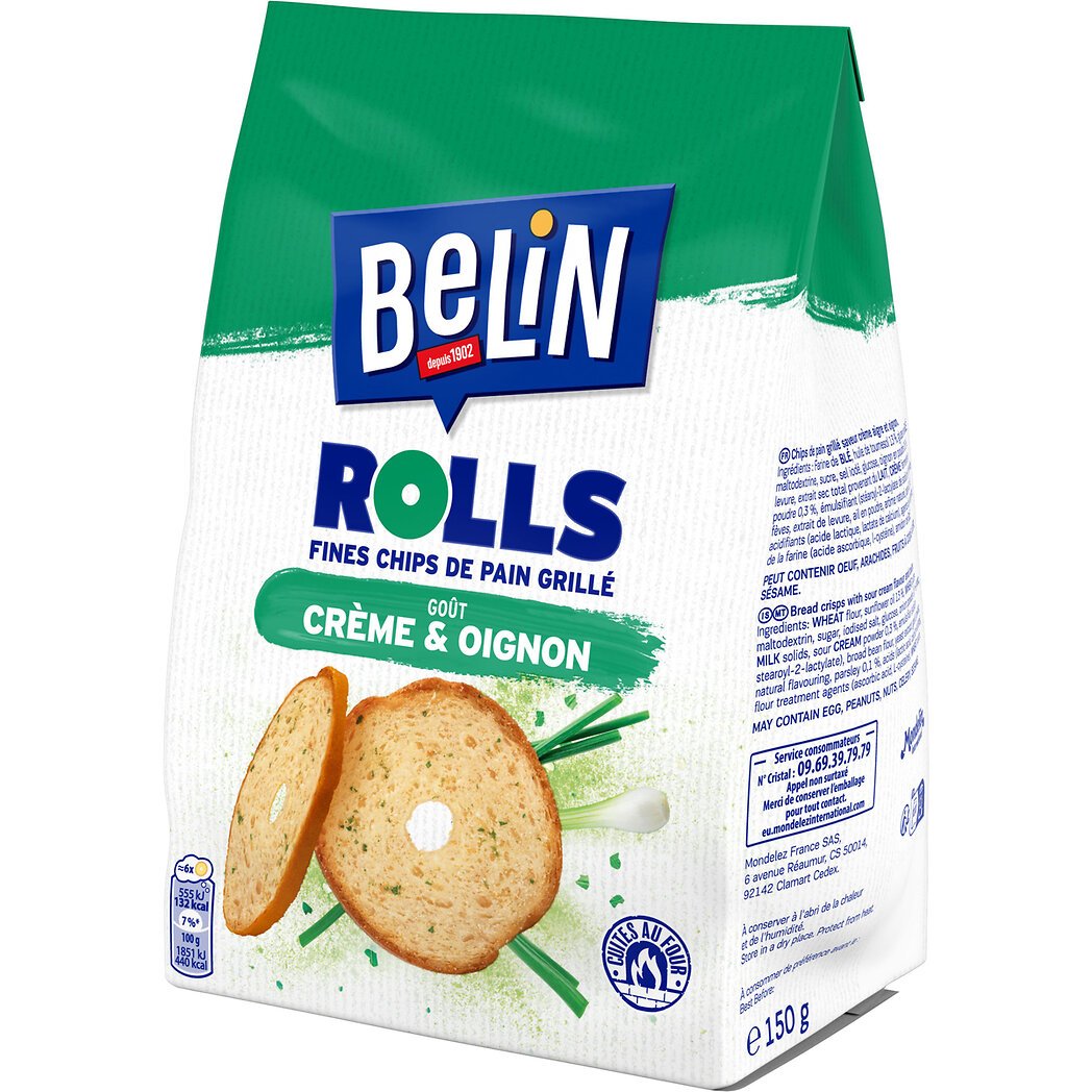 Belin Chips de pain grillé crème et oignon - Rolls Le sachet de 150g