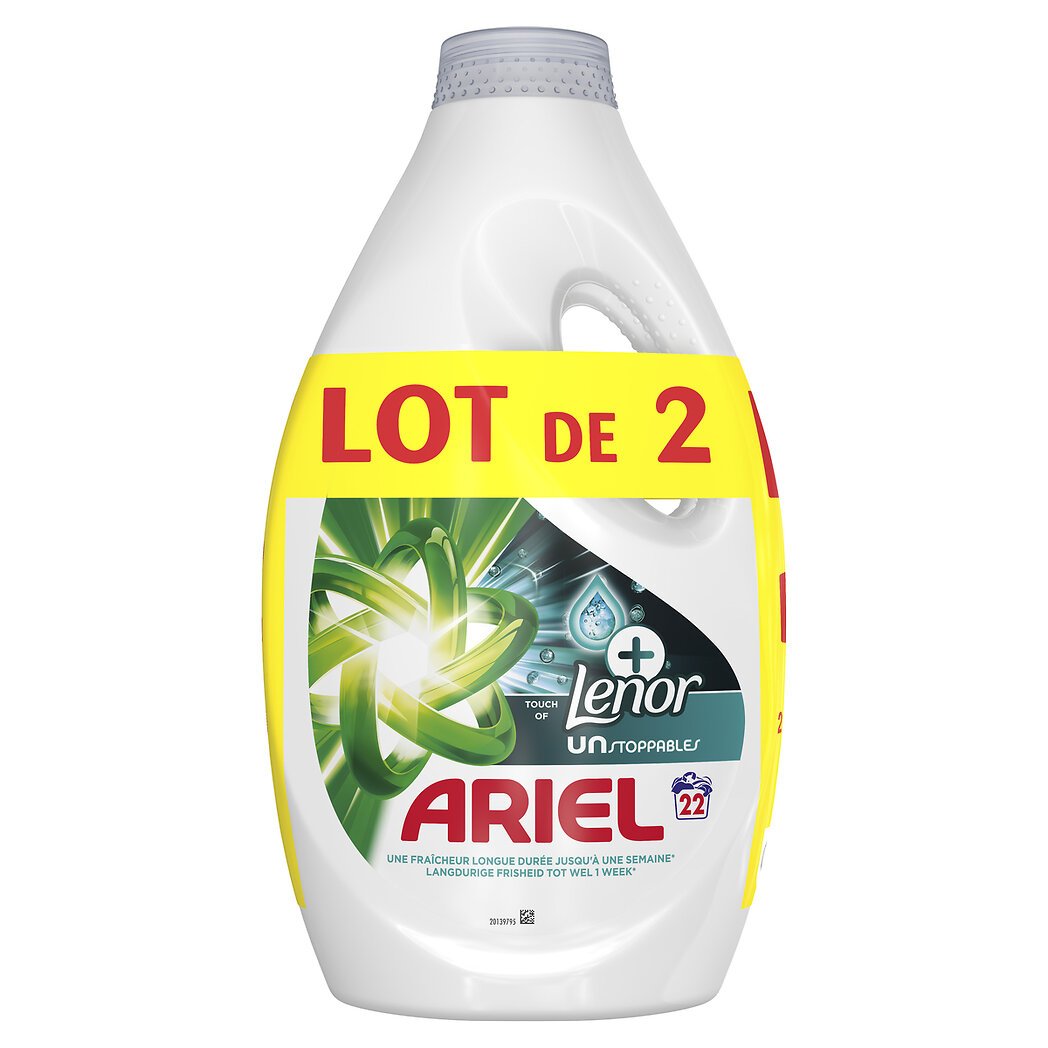 Ariel Lessive Liquide Unstoppable Touche de Lenor Le lot de 2 bidons - 44 lavages