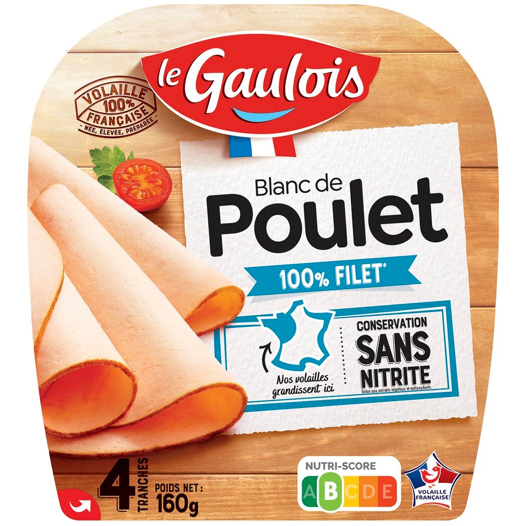 Le Gaulois Le gaulois Blanc de poulet sans nitrite et sans OGM la barquette de 4 tranches - 160g