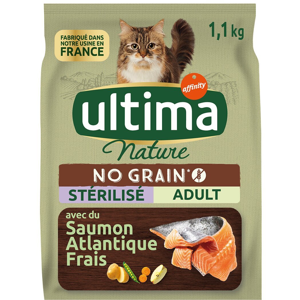 Ultima Ultima Nature Croquettes sans céréales au saumon pour chat adulte stérilisé le sac de 1,1kg
