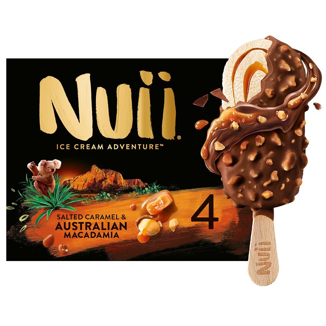 Nuii Nuii Glace salted caramel & Australian macadamia la boîte de 4 bâtonnets - 272g
