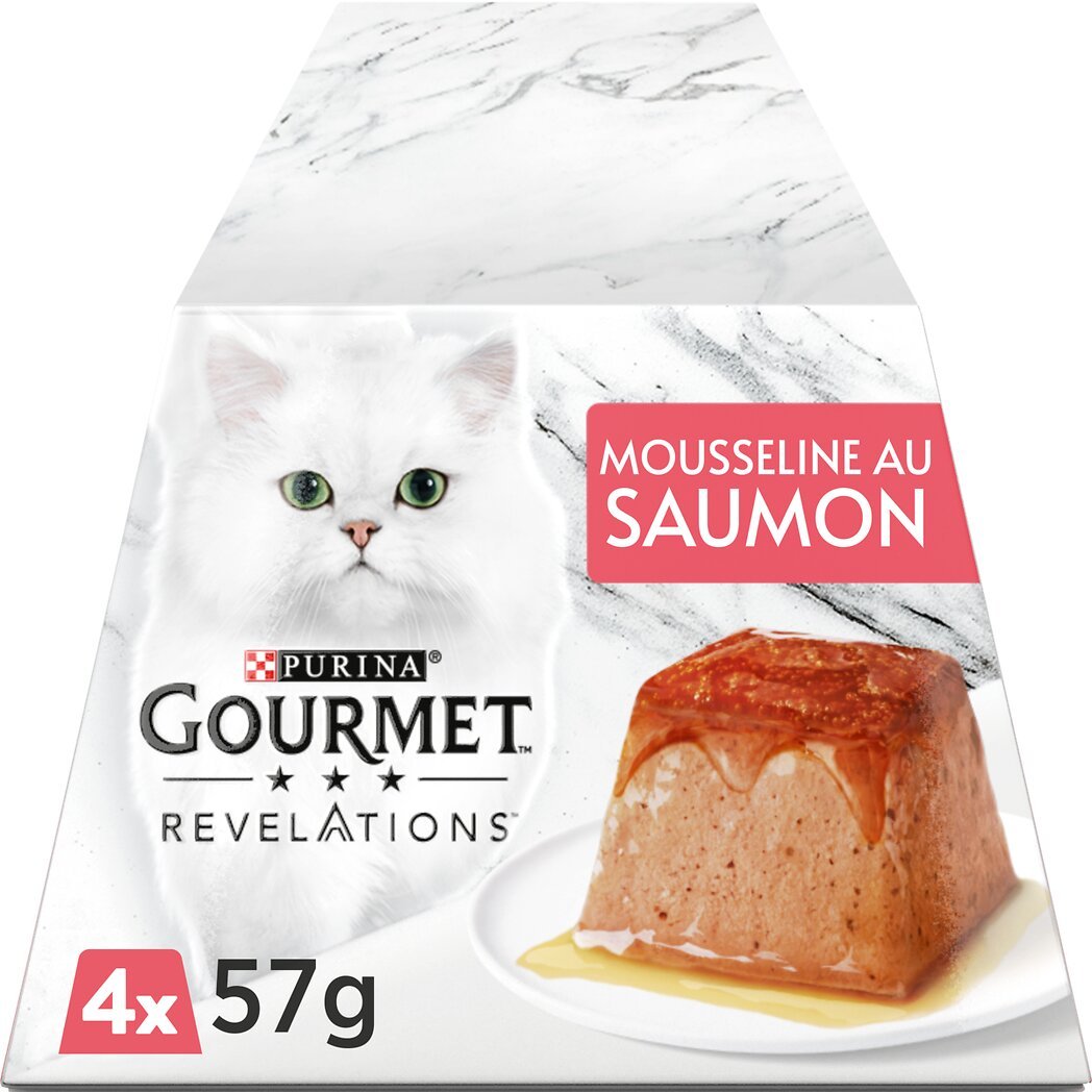 Gourmet Purina  révélations - Portions repas mousseline au saumon pour chats adultes Les 4 boites de 57g - 228g