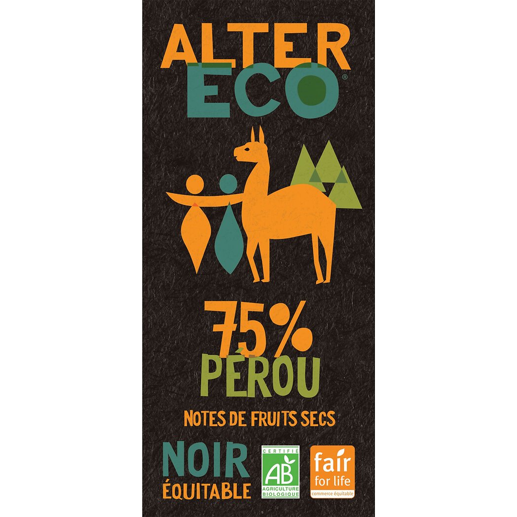 Alter Eco Alter Eco Chocolat noir 75% Pérou Bio & équitable la tablette de 100g