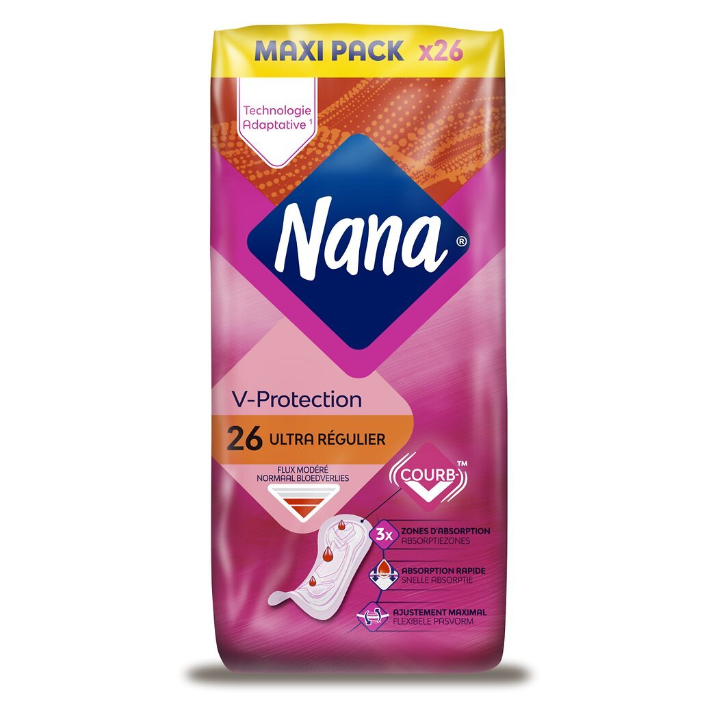 Nana Serviettes hygiéniques Ultra Régulier V-Protection Le paquet de 26 serviettes